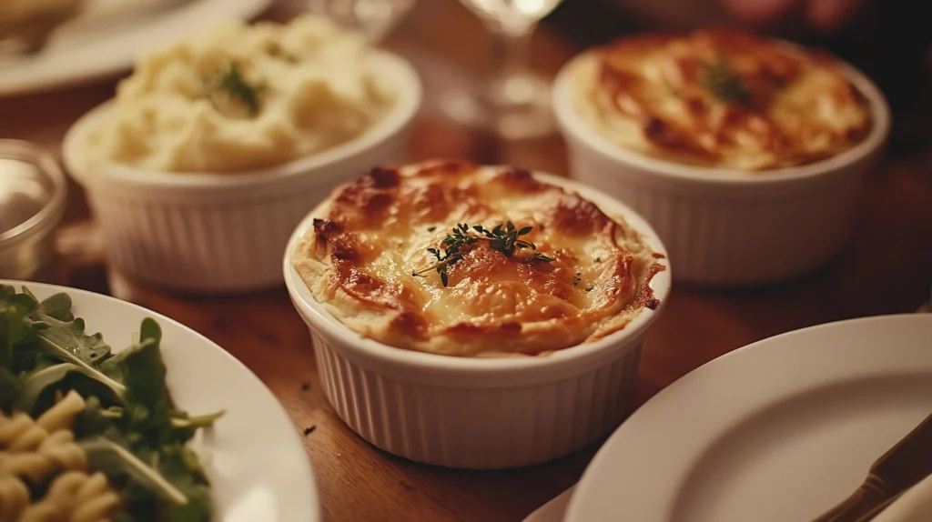 When serving mini chicken pot pies, you can create a cozy and balanced meal with the right sides, as shown here