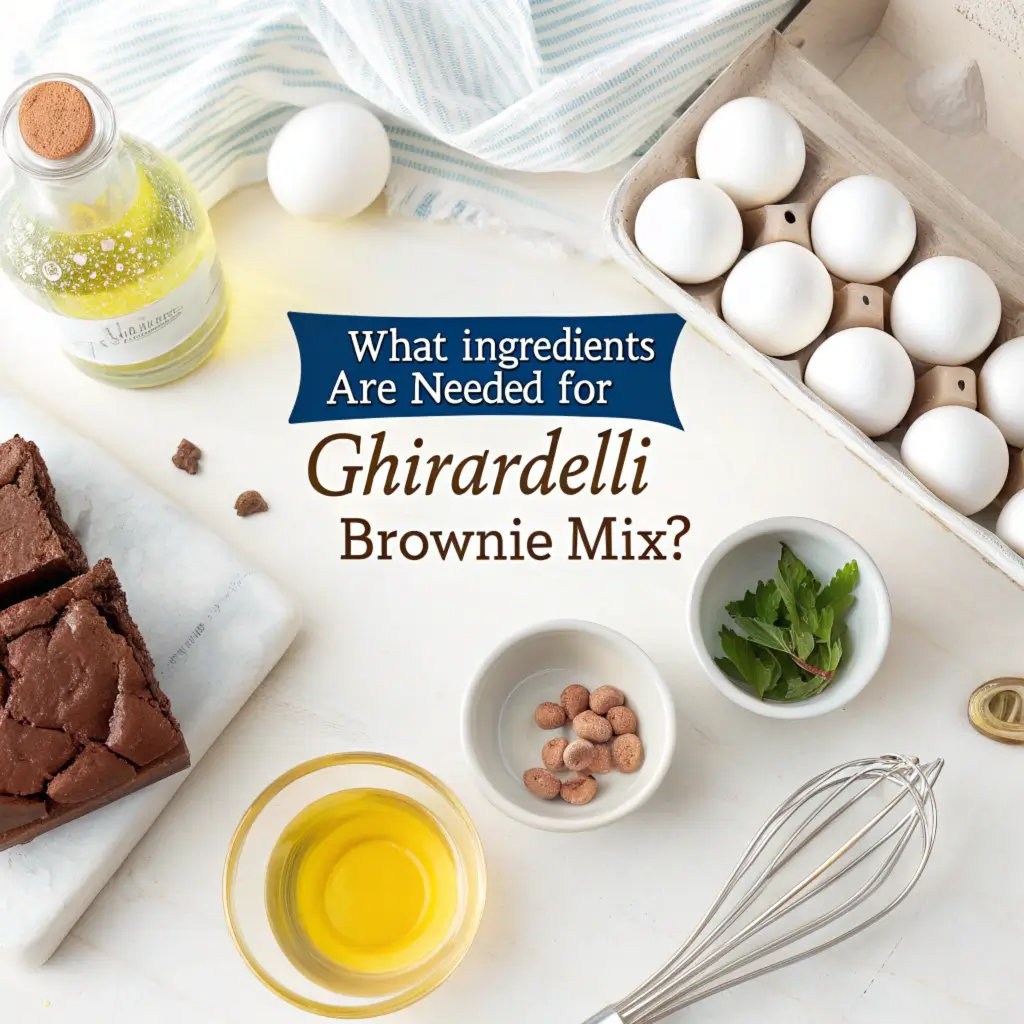 Featured image showcasing a Ghirardelli brownie mix box with ingredients laid out on a white background and the title elegantly displayed