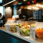 Vintage Chick-fil-A restaurant with a menu board showcasing the carrot raisin salad, warm lighting, and cozy Southern-inspired decor