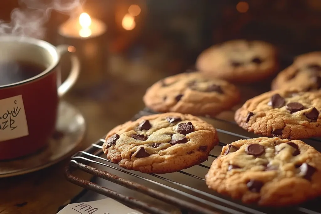 Freshly baked cookies cooling on a wire rack, showcasing the golden rule in baking cookies for a perfect texture and appearance