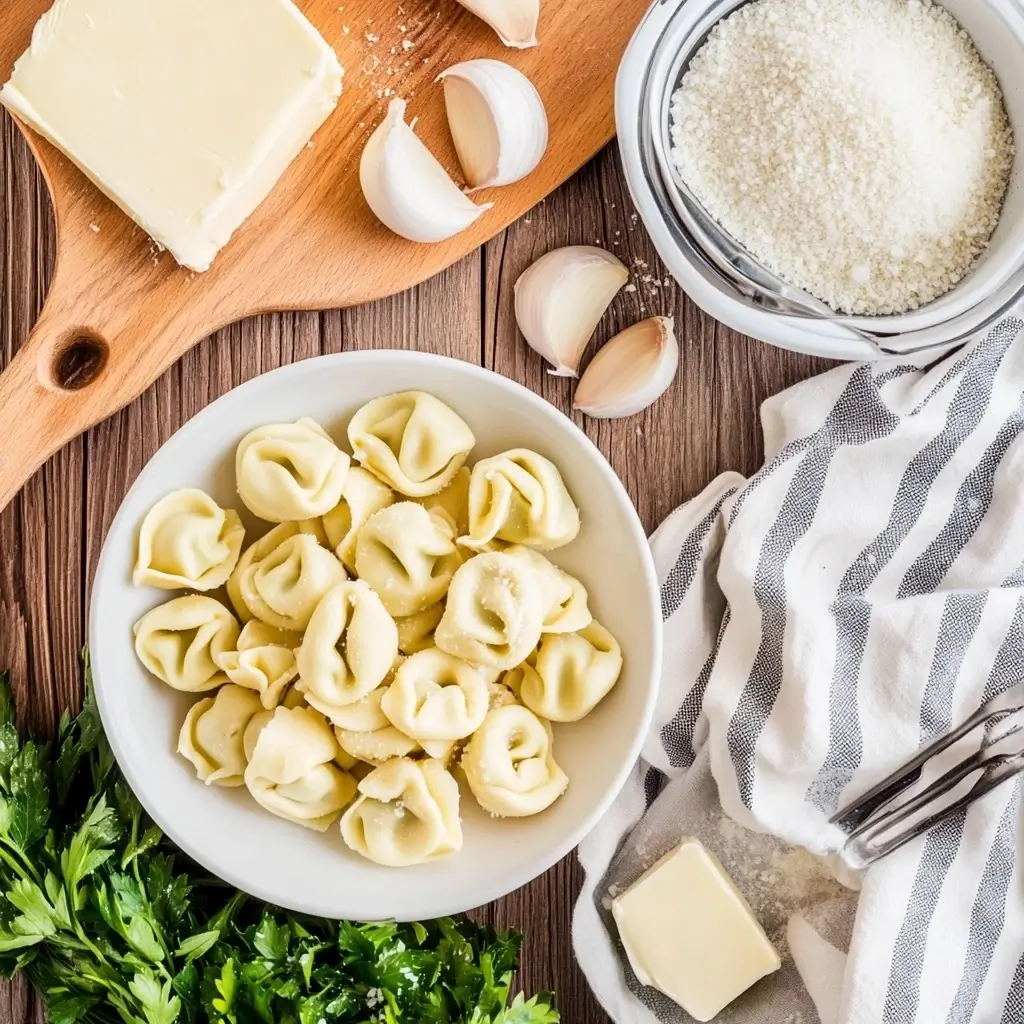 Ingredients for homemade tortellini Alfredo sauce